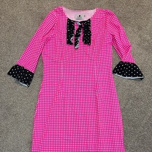 Pink Gingham Dress with Polka Dot Accents